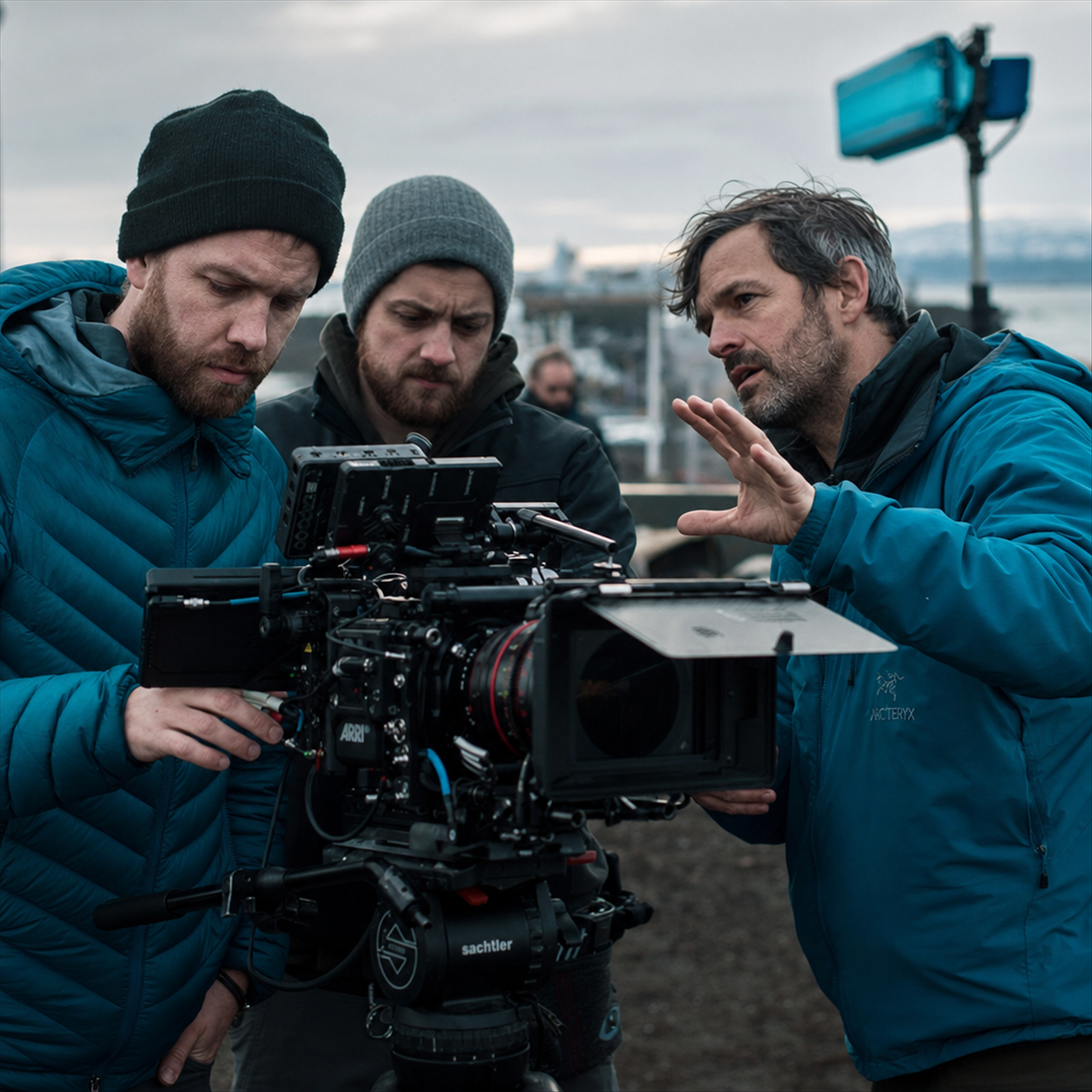 Filmcrew bei Dreharbeiten on location