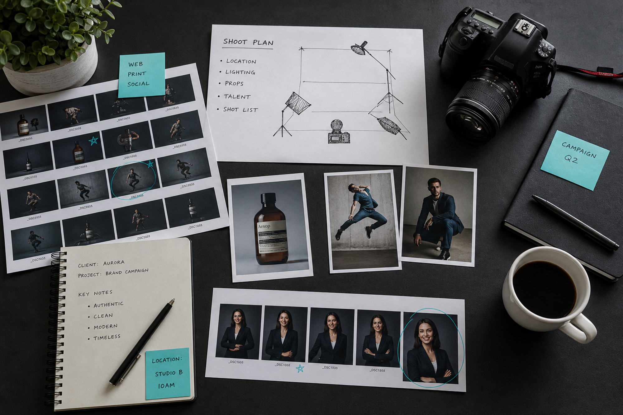 Shooting-Planung der Medienagentur mit Moodboard und Motivauswahl