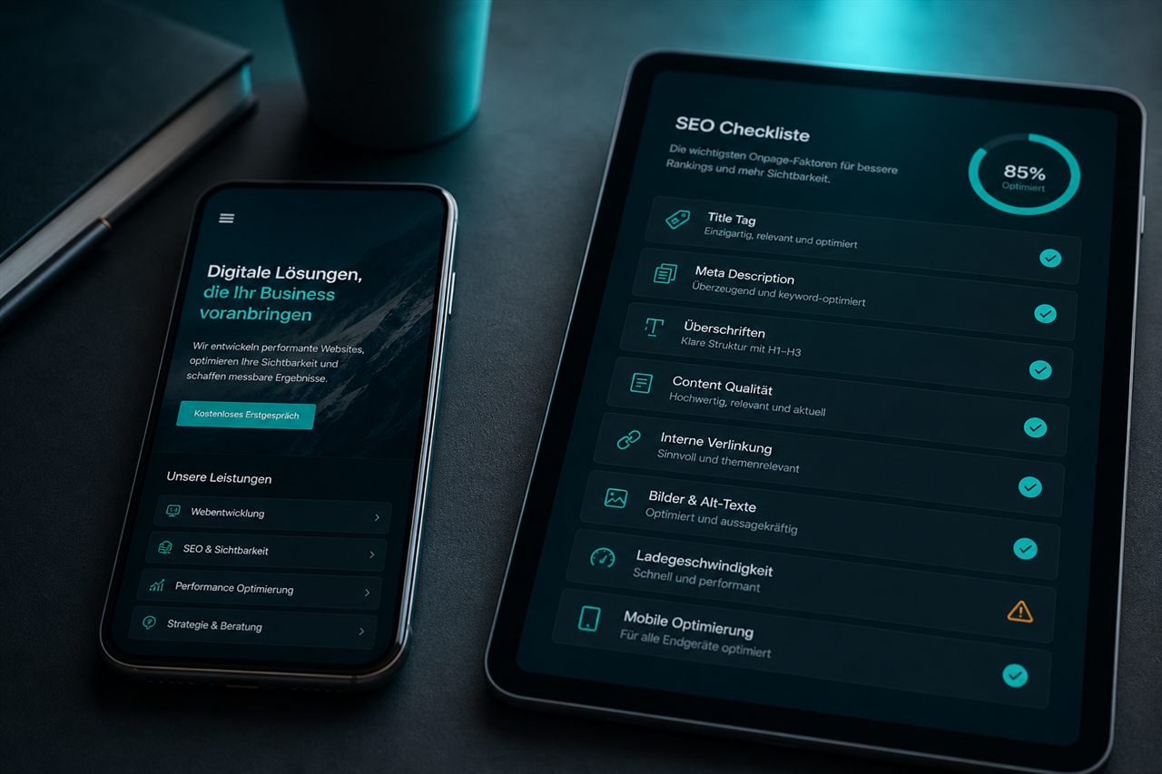 Smartphone und Tablet mit responsiver Website und SEO-Checkliste